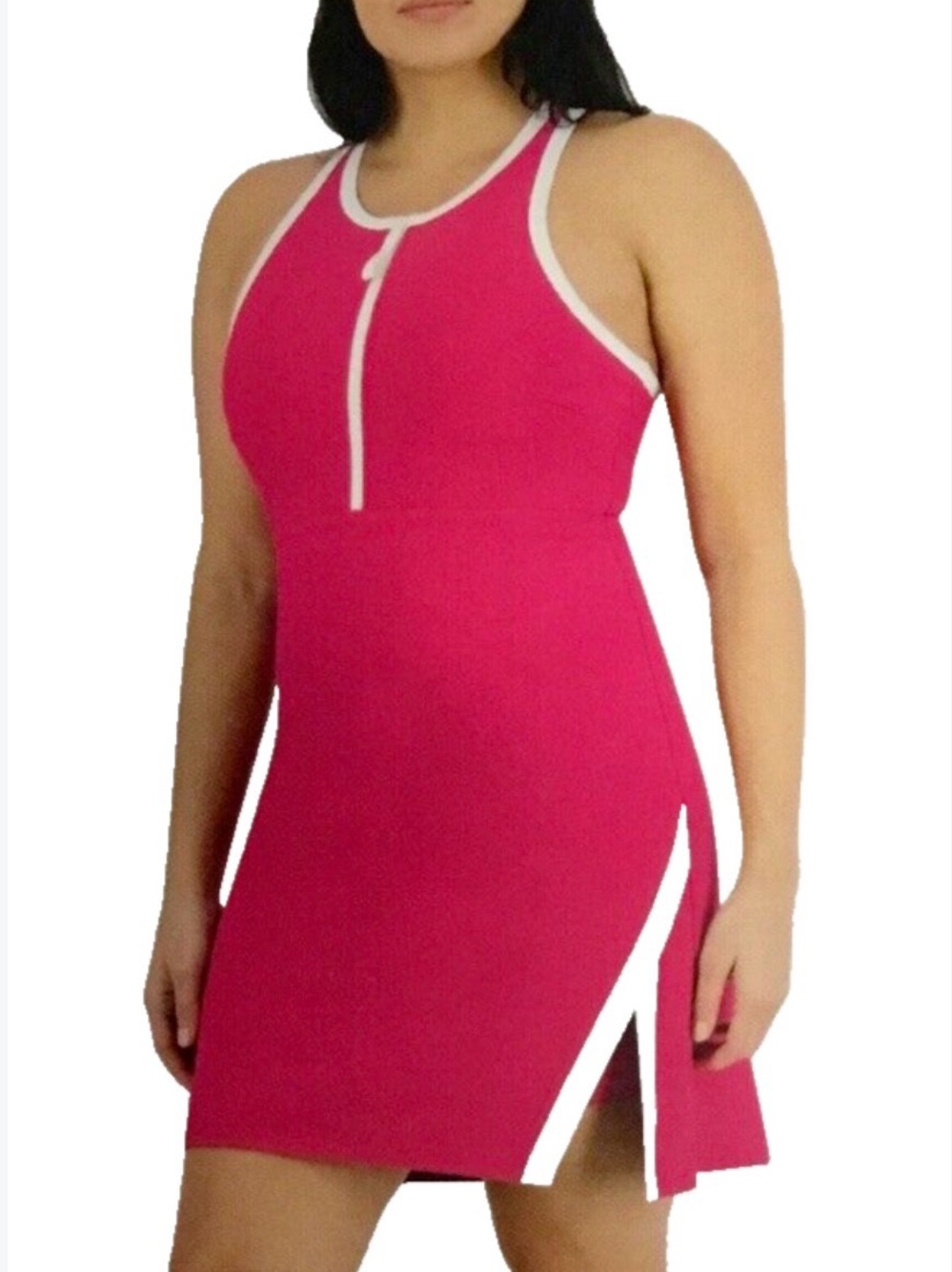 SAGE Zip  Hot Pink Bodycon Skort Dress with White Trim Hidden Pocket